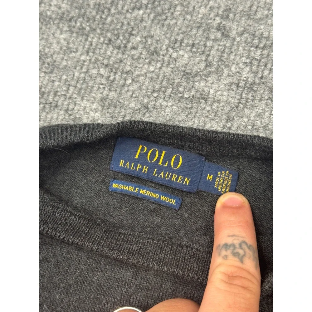 Polo Ralph Lauren Washable Merino Wool Sweater Men Medium Charcoal Gray Crewneck